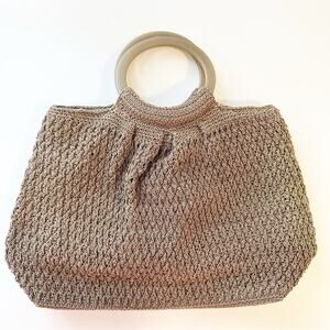 Liz Claiborne Vintage Macrame Boho Hippie Staple Crochet Tote Handbag Purse